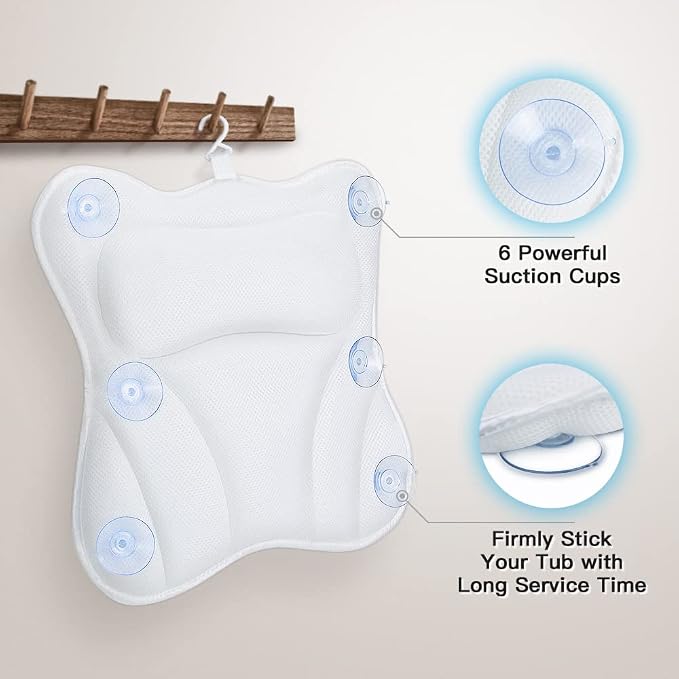 Bath Pillow for Tub Luxury Bathtub Pillow for Head and Neck 4D Air Mesh Spa - Image 6