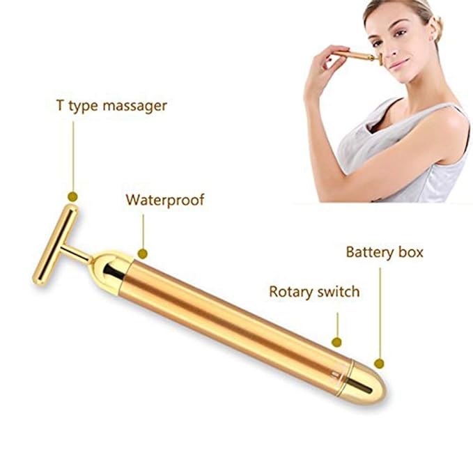 Beauty Bar 24k Golden Pulse Facial Massager, T-Shape Electric Sign Face Massage - Image 3