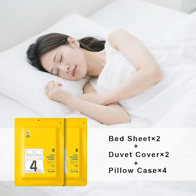 48pcs Disposable Travel Set: Bed Sheet*2 Duvet Cover*2 Pillow case*4 Bath - Image 3