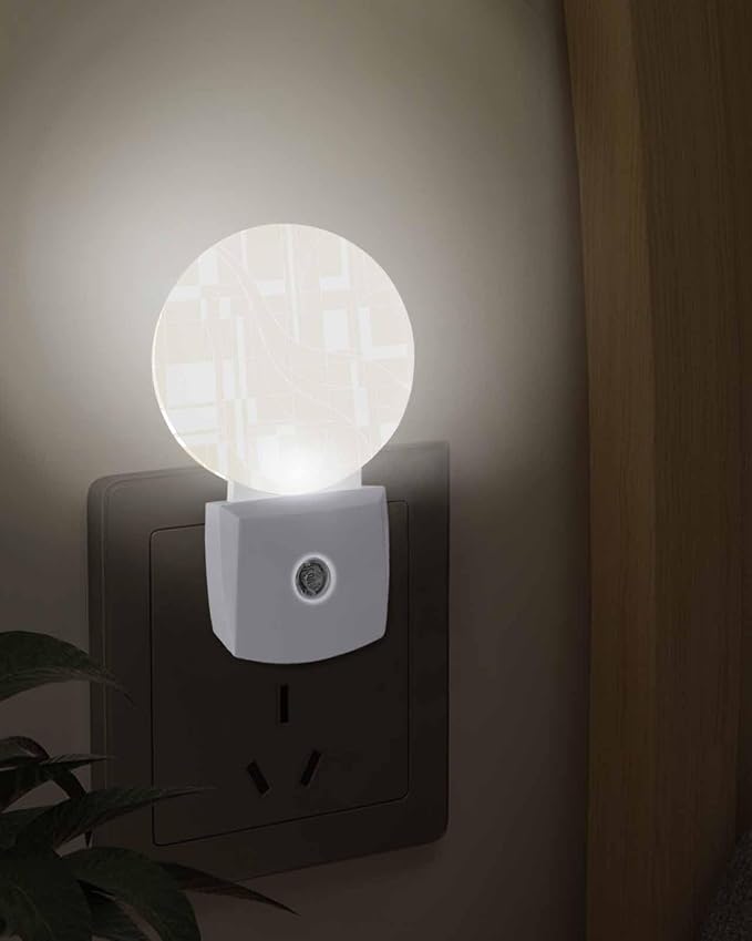 Night Lights Auto Sensor Beige Lines Night Light Modern Abstract Art Round Lamp - Image 3