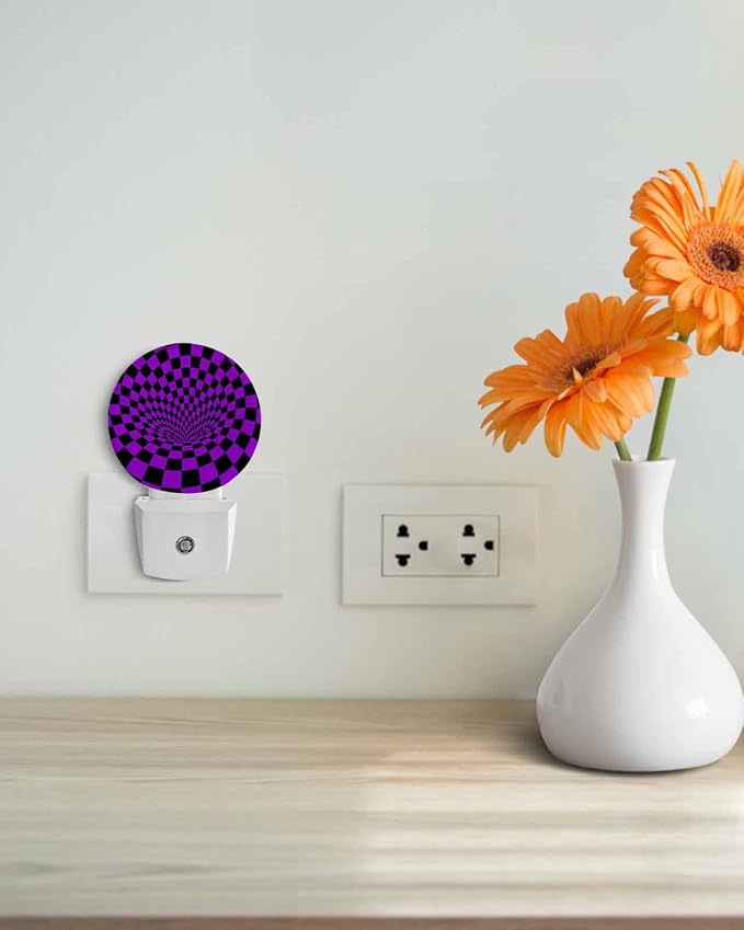 Night Lights Auto Sensor Purple Black Checker Night Light 3D Abstract Mosaic - Image 4