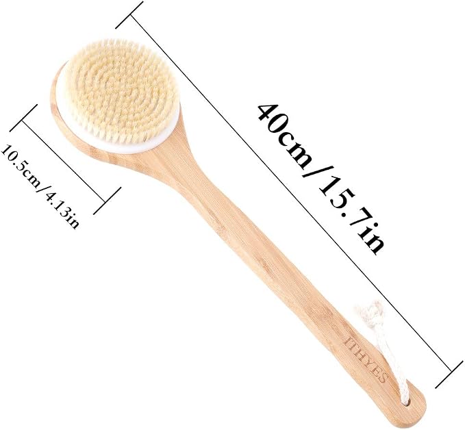 Body Brush Dry Brushing Back Scrubber Shower Bath Brush Bamboo Wood Long Handle - Image 6