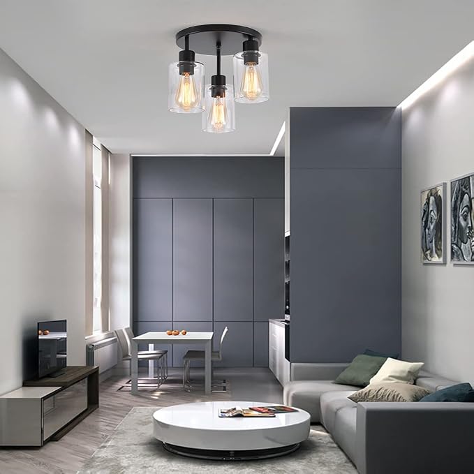 3-Light Industrial Farmhouse Black Matte Light Fixtures Ceiling Mount, - Image 3