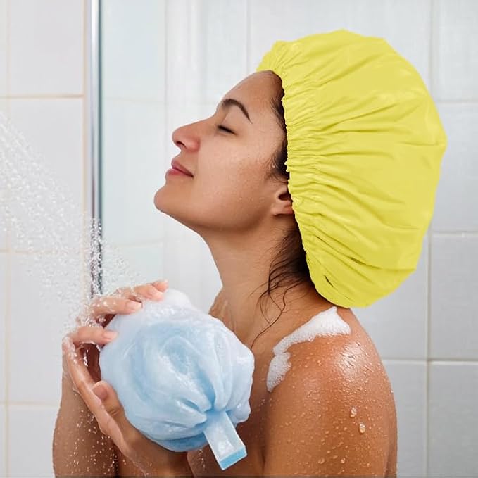 Reusable Shower Cap for Women, Large Waterproof Shower Bonnet Washable Elastic - Image 4