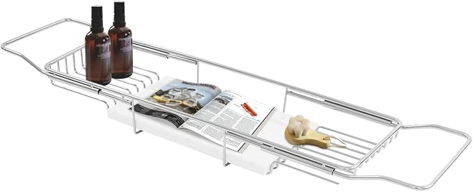 Stainless Steel Bathtub Tray, Expandable Marble Bath Tray by DDBESSIC
