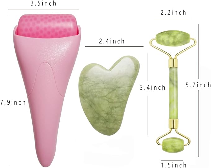 Chikoni 3 in 1 Ficial Face Ice Jade Roller and Gua Sha Tool, Natural Real Jade - Image 6