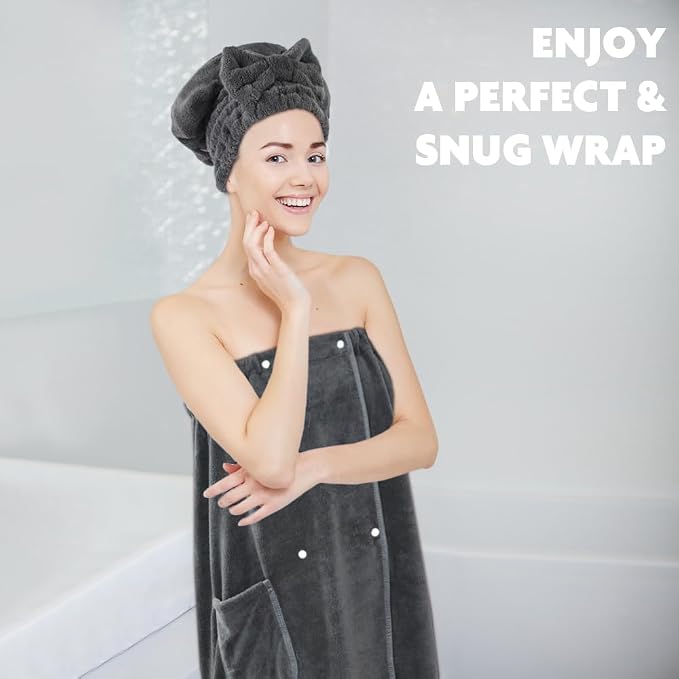 SUNLAND Microfiber Women Hair Drying Towel and Bath Towel Wrap, Adjustable Soft - Image 6