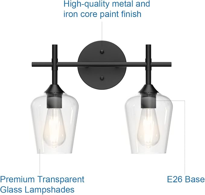 Ralbay Vintage Black Bathroom Light Fixtures 2-Lights Industrial Matte Black - Image 6
