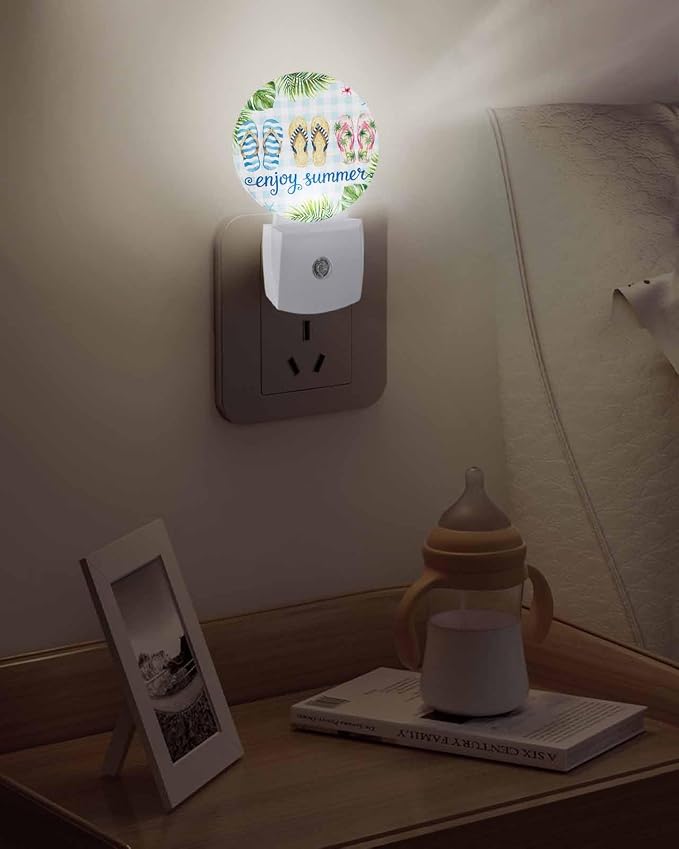 Night Lights Auto Sensor Flip Flops Night Light Enjoy Summer Green Palm Leaves - Image 5