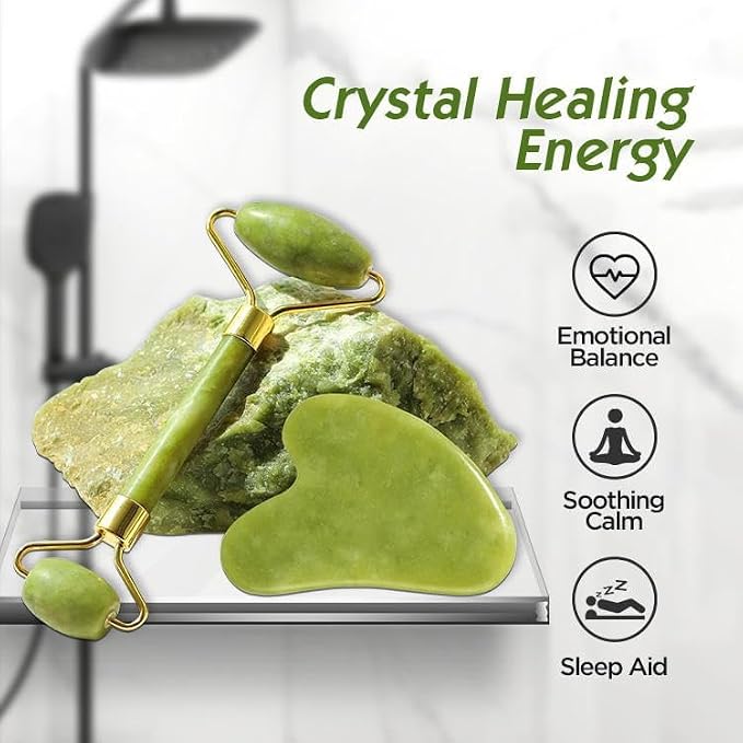 Jade Roller & Gua Sha Set – 100% Natural Jade Stone Face Massager | Cooling - Image 5