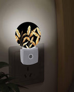 Night Lights Auto Sensor Golden Foliage Night Light Black Minimalist Leaf Round - Image 3