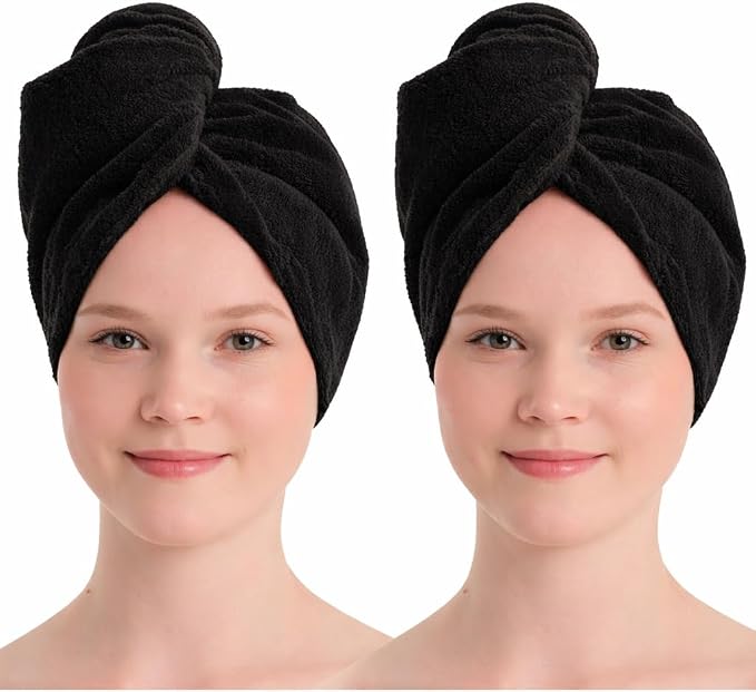 100% Turkish Cotton Hair Towel Wrap 2 Pack – Oeko-TEX Certified Quick Dry Turban by Seritaine