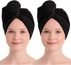 100% Turkish Cotton Hair Towel Wrap 2 Pack – Oeko-TEX Certified Quick Dry Turban by Seritaine