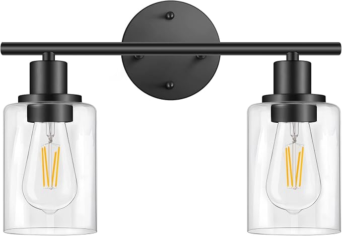 FOLKSMATE Bathroom Light Fixtures, 2 Light Matte Black Vanity Light, Vintage - Image 9