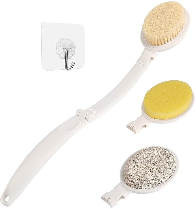 LFJ 19" Long Handle Shower Sponge Brush Set, 3 in 1 Body Brush, Bath Sponge and by LFJ