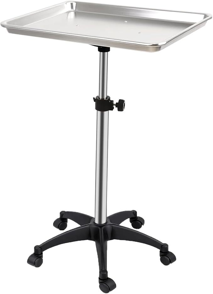 Salon Rolling Tray, Height Adjustable Tattoo Tray Rolling Cart, Storage Utility by Roixeeds