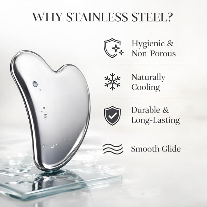 Organic Castor Oil Roll On & Stainless Steel Gua Sha Facial Tool – Metal Face - Image 7