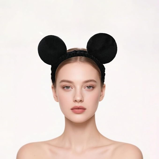 JIAHANG Mouse Ears Facial Spa Headbands, Coral Fleece Wash Face Hair Band - Image 4