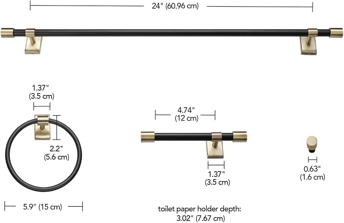GLOBE Electric 63000058 5-Piece All-in-One Bathroom Accessory Set, Brass & Black - Image 10