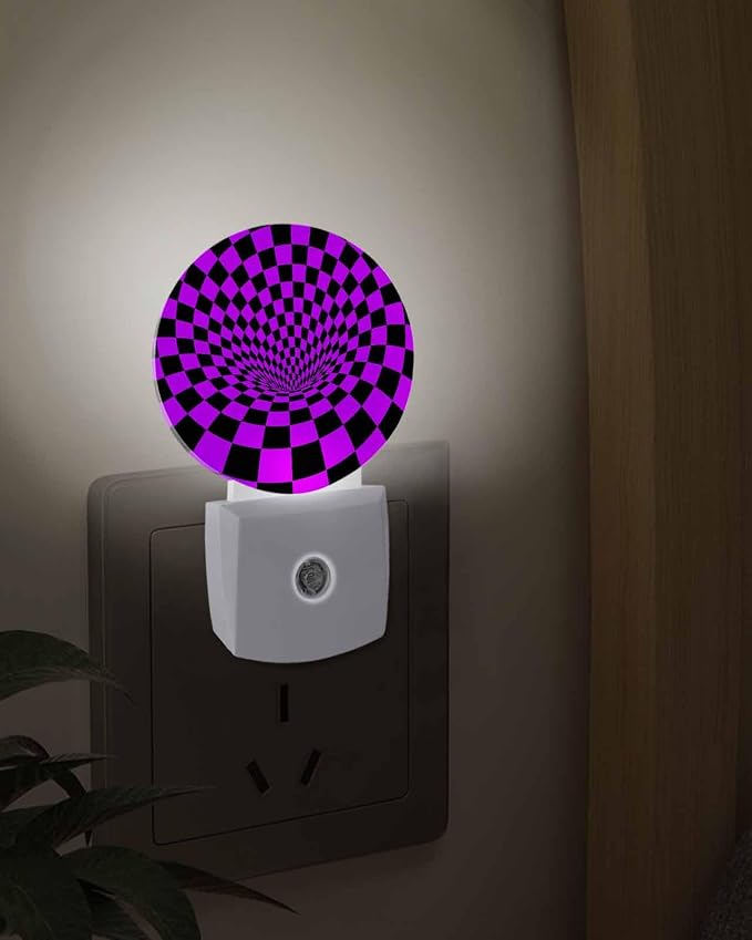 Night Lights Auto Sensor Purple Black Checker Night Light 3D Abstract Mosaic - Image 3