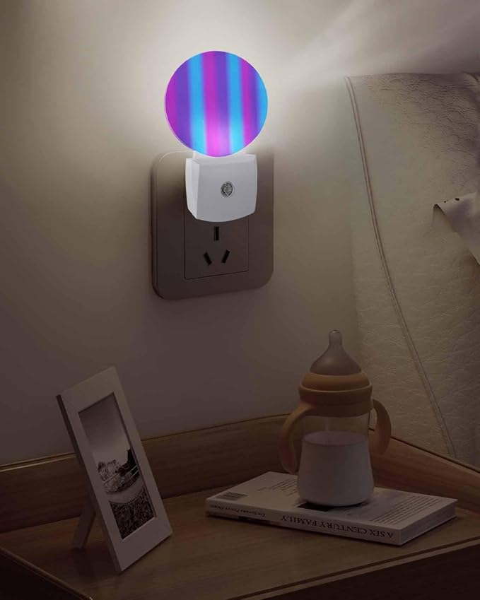 Night Lights Auto Sensor Purple Blue Night Light Gradient Color Stripe Round - Image 5