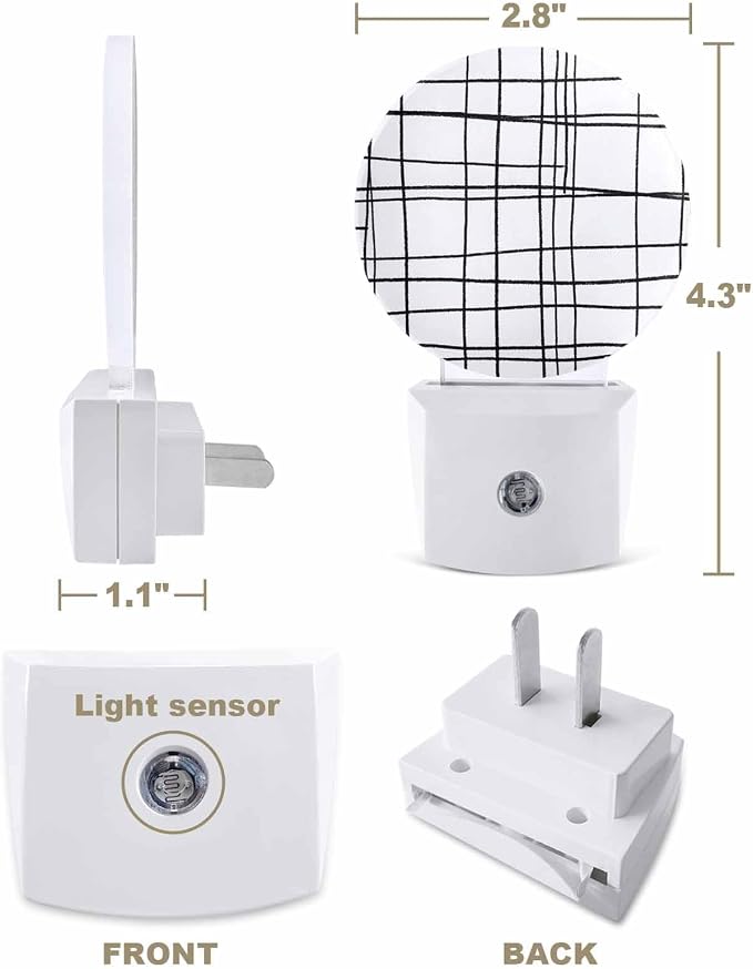 Night Lights Auto Sensor White Checked Plaid Night Light Minimalist Grid Lines - Image 2