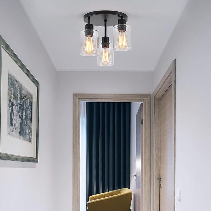 3-Light Industrial Farmhouse Black Matte Light Fixtures Ceiling Mount, - Image 8