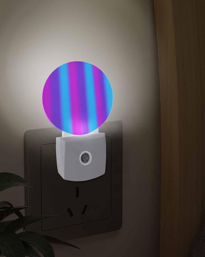 Night Lights Auto Sensor Purple Blue Night Light Gradient Color Stripe Round - Image 3