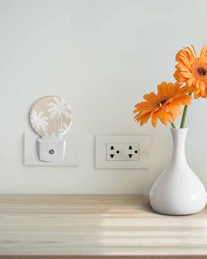 Night Lights Auto Sensor Tropical Palm Trees Night Light Beige Linen Coastal - Image 4