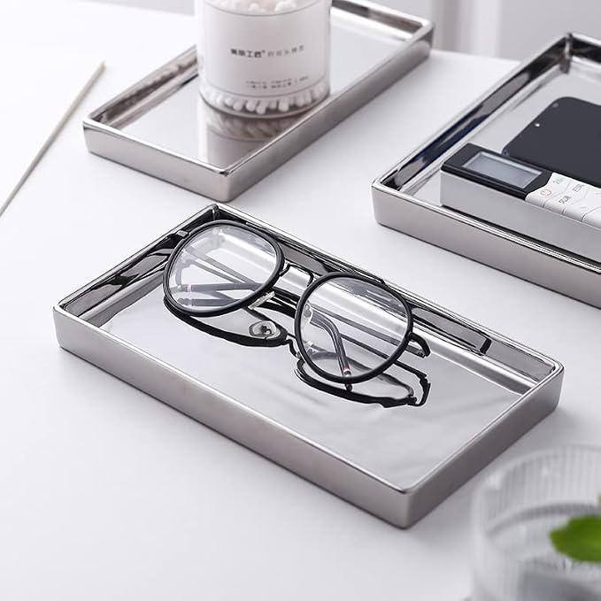 Jewelry Dish Tray Ceramic Trinket Tray Rectangte Vanity Makeup Mirror Tray - Image 3