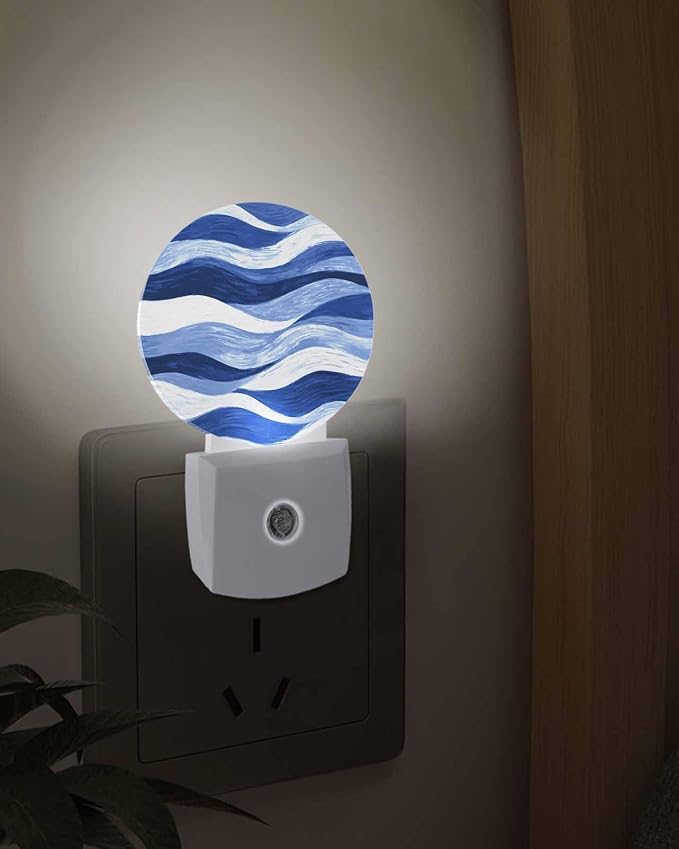 Night Lights Auto Sensor Navy Blue Ocean Waves Night Light Abstract Mountain - Image 3