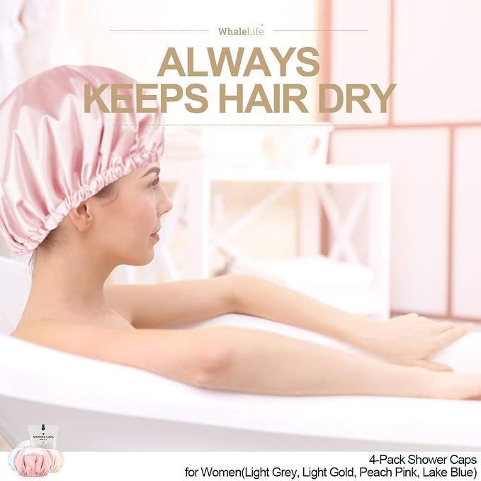 Shower Cap for Women Reusable Extra Large Shower Caps for Men Satin Double - Image 3