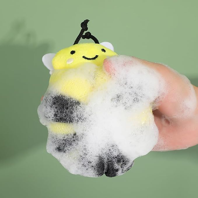 Ximimark 2 pcs Bee Loofah Sponge Cartoon Bee Bath Sponge Shower Sponge Balls - Image 2