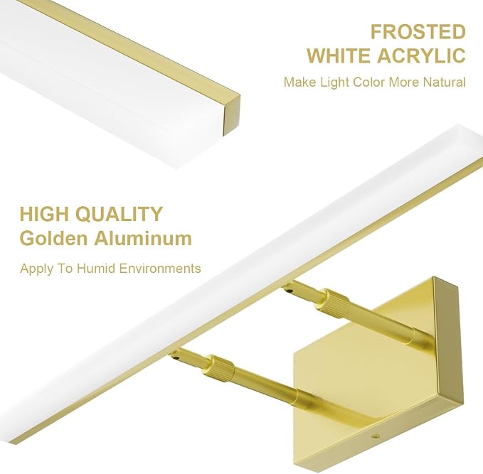 Aipsun Bathroom Vanity Light Brushed Gold Modern LED Vanity Lighting Over - Image 6