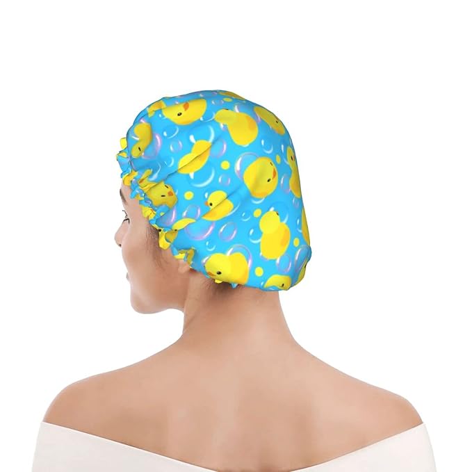 Yellow Rubber Ducks Shower Cap For Women Adjustable Double Waterproof Layers - Image 8