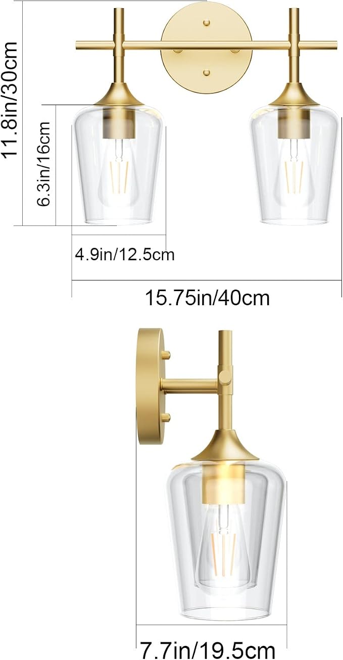 Ralbay Gold Bathroom Light Fixtures 2-Lights - Image 5