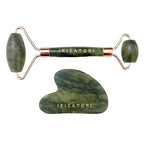Green Jade Natural Stone Curved Facial Roller & Guasha Set by Unknown