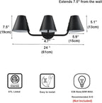 DIRYZON 3 Light Bathroom Vanity Light, Industrial Black Wall Sconces, Rustic - Image 6