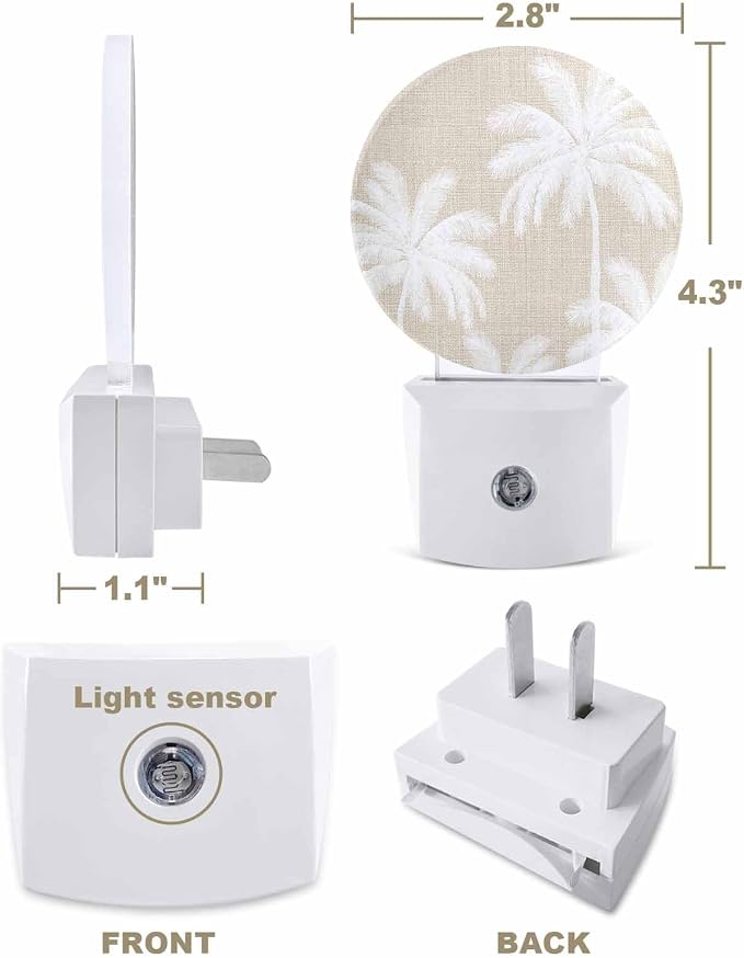 Night Lights Auto Sensor Tropical Palm Trees Night Light Beige Linen Coastal - Image 2