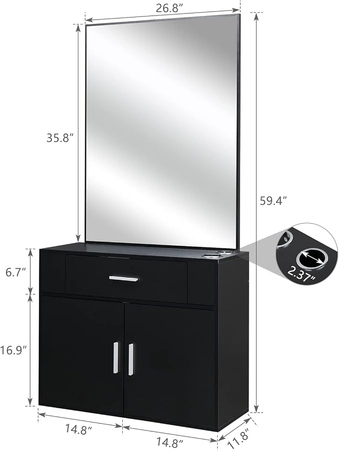 Modern Styling Station for Hair Stylist, Wooden Hair Salon Station Storage - Image 3