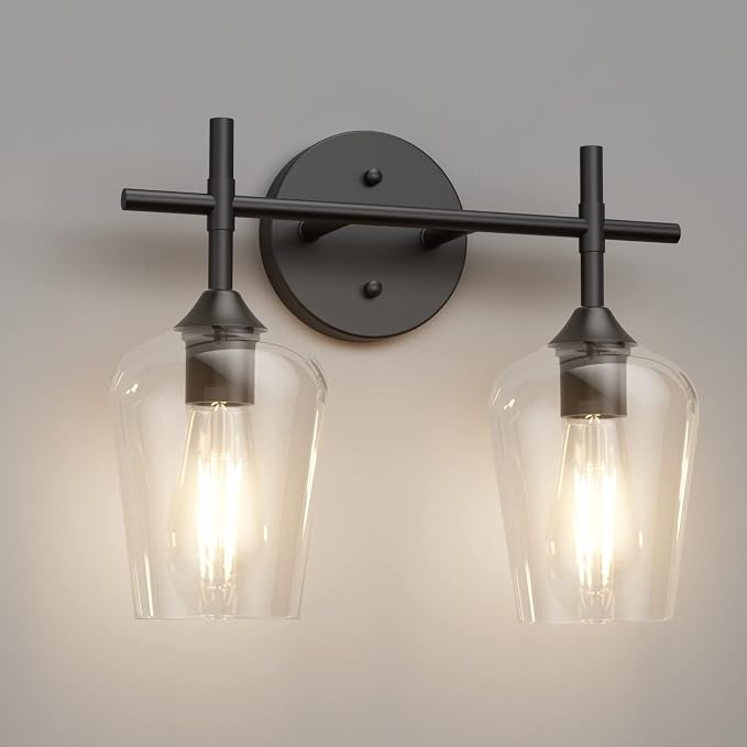 Ralbay Vintage Black Bathroom Light Fixtures 2-Lights Industrial Matte Black by RalbayLighting