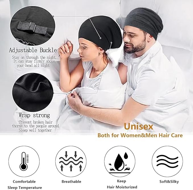 Satin Bonnet Silk Lined Sleep Cap- Adjustable Hair Cover - Image 2