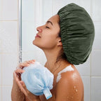 Reusable Shower Cap for Women, Large Waterproof Shower Bonnet Washable Elastic - Image 4