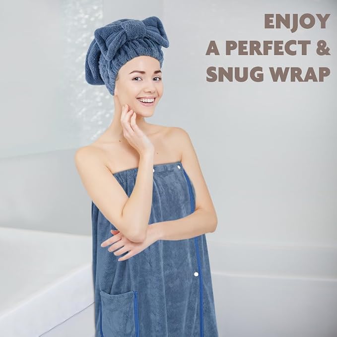 SUNLAND Microfiber Women Bath Towel Wrap and Hair Drying Towel Set, Adjustable - Image 6