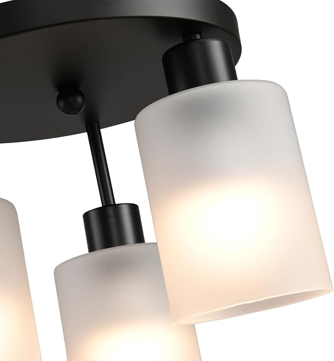 3-Light Industrial Farmhouse Black Matte Light Fixtures Ceiling Mount, - Image 3