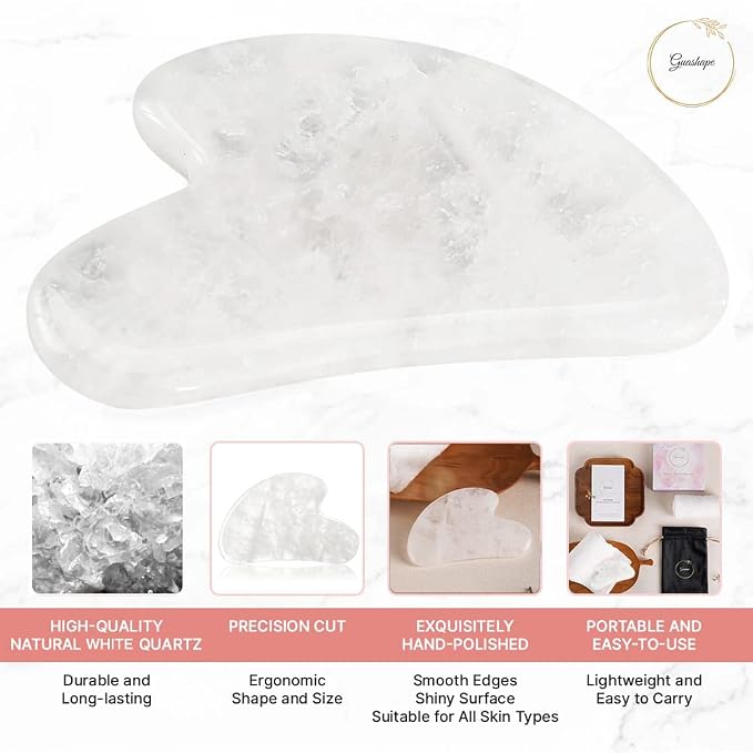 Natural White Quartz Gua Sha Facial Tools | Guasha Tool - Image 2