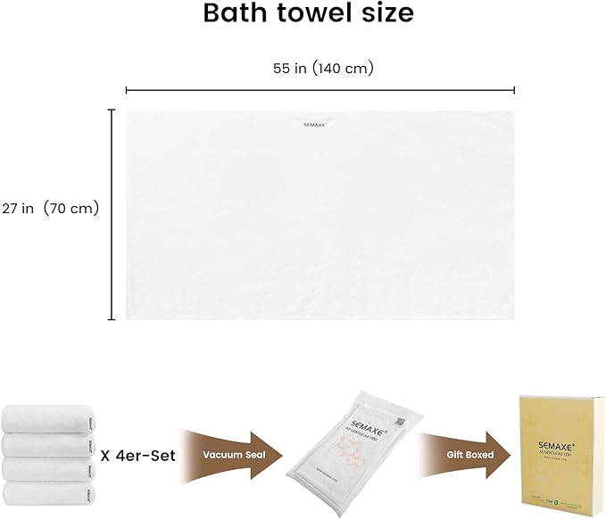 SEMAXE 4 Piece White Bath Towel Set - Image 2