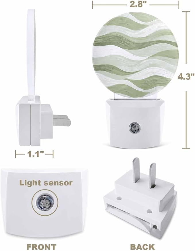 Night Lights Auto Sensor Sage Green Ocean Waves Night Light Abstract Mountain - Image 2