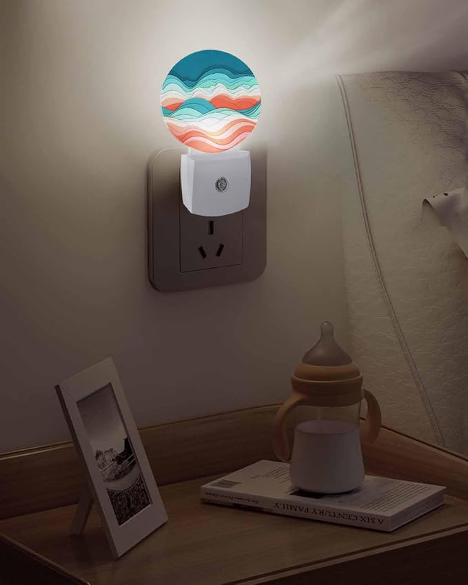 Night Lights Auto Sensor Ombre Turquoise Pink Night Light Abstract Mountain - Image 5