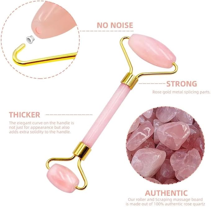 Rose Quartz Gua Sha & Jade Roller Set - Image 2
